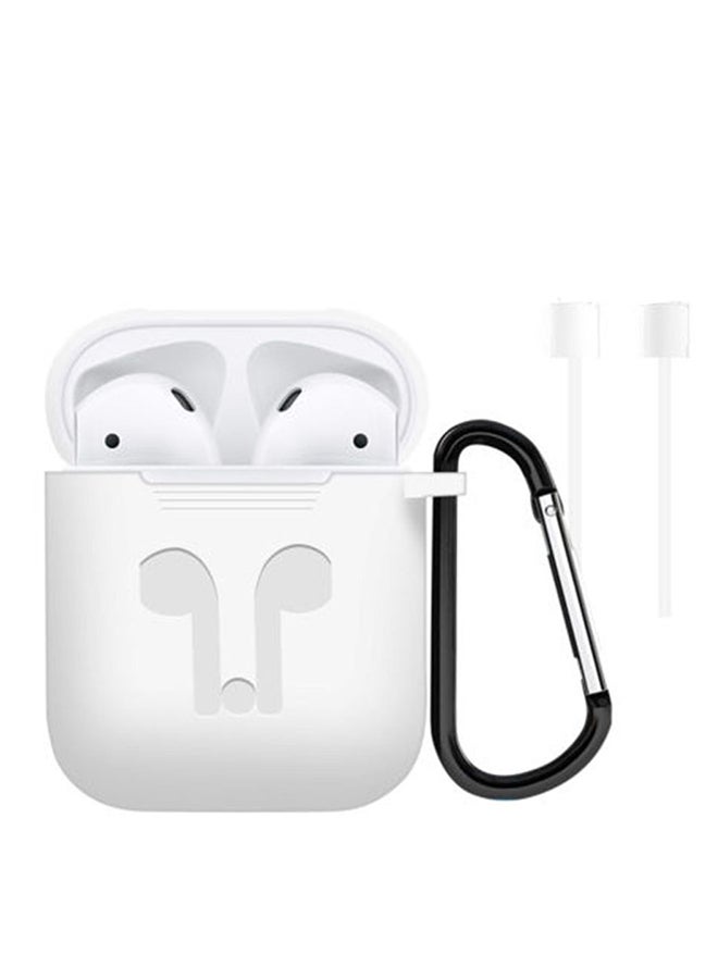 TOYYM Protective Case Cover With Carabiner And Anti-Lost Strap For Apple AirPods White 