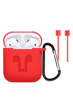 Protective Carrying Case And Strap Holder With Carabiner For Apple AirPods Red