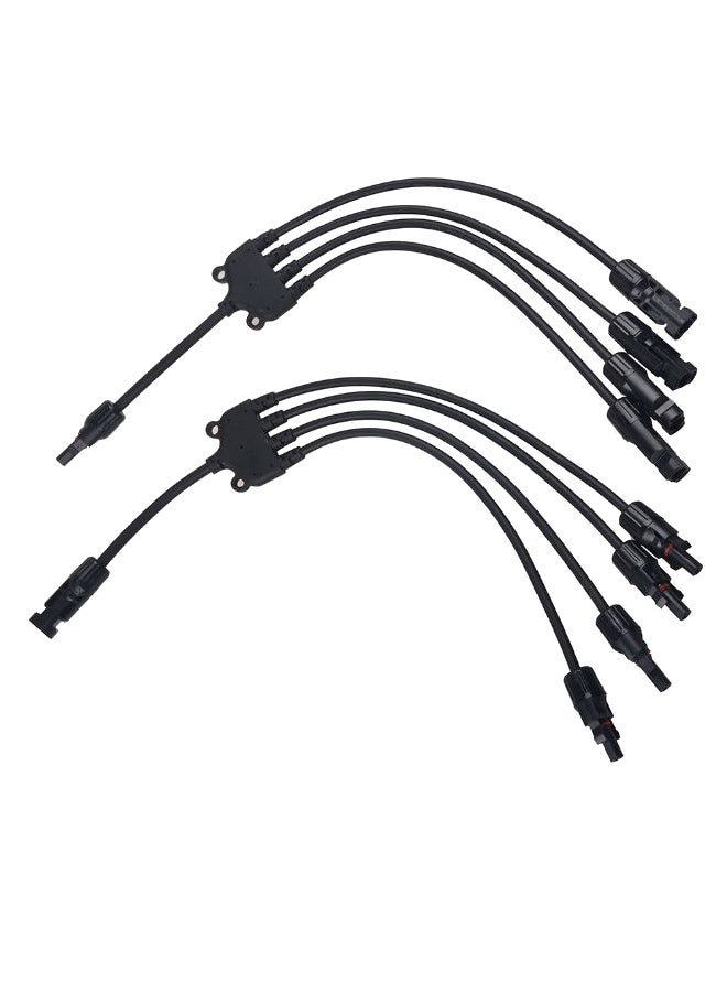 2-Piece Y Branch 1 To 4 MC4 Solar Cable Connector Set Black