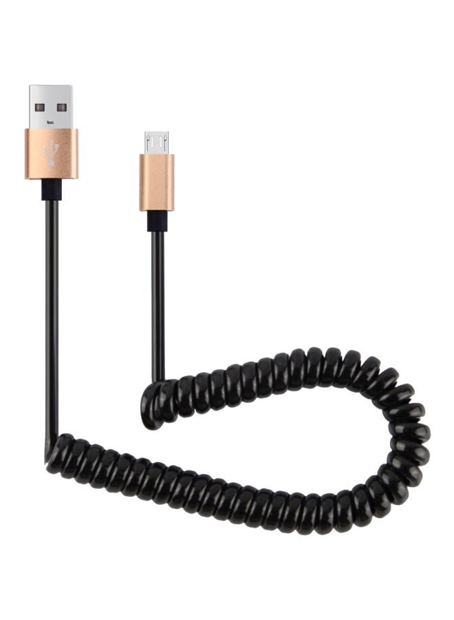 Micro USB Data Sync Elastic Spring Coiled Cable Cable Gold - Image 1