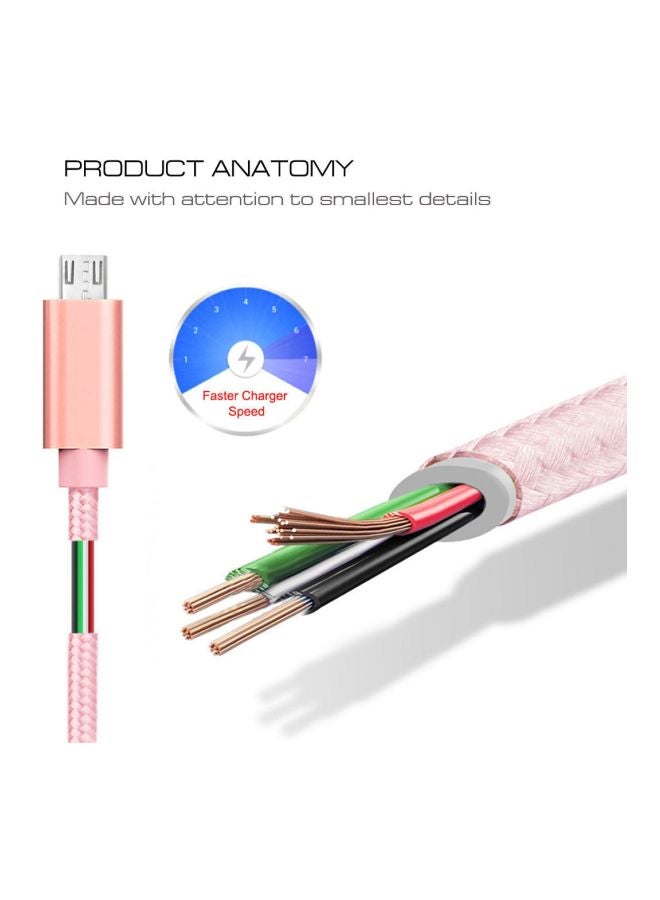 كابل شحن ومزامنة بيانات بمنفذ Micro USB ذهبي وردي - Image 4
