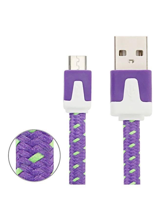 Woven Style Micro USB Charging Cable Purple/Green/White - Image 2