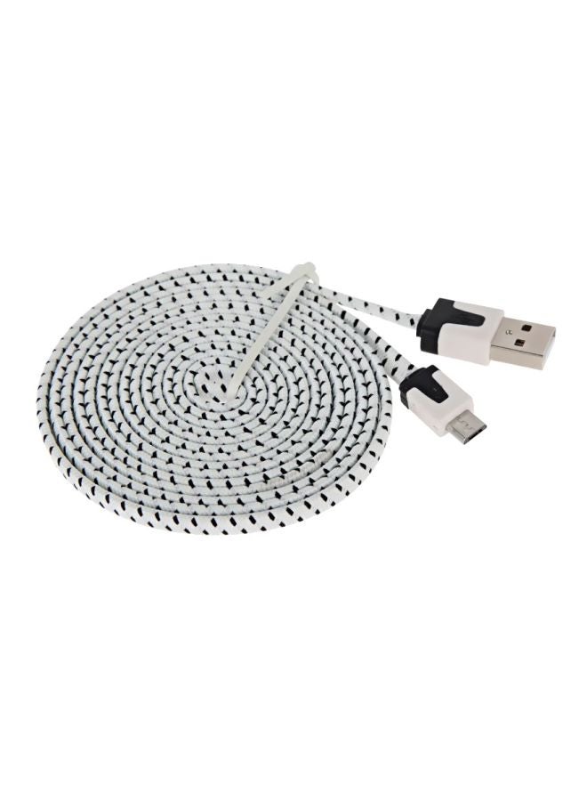 Woven Style Micro USB Charging Cable White/Black - Image 1