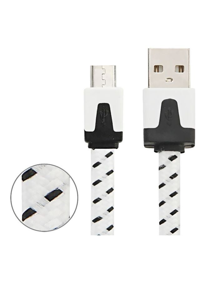 Woven Style Micro USB Charging Cable White/Black - Image 2