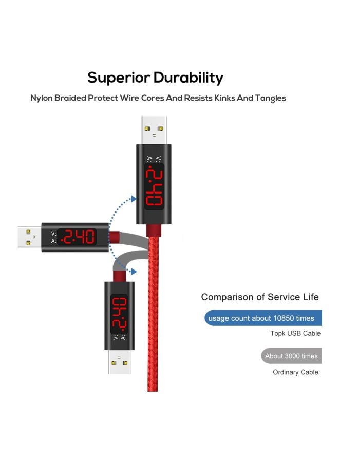 TOPK - USB To Micro USB Fast Charging And Data Sync Cable Red - Image 1