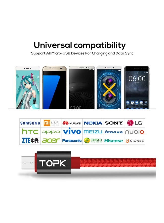 TOPK - USB To Micro USB Fast Charging And Data Sync Cable Red - Image 1
