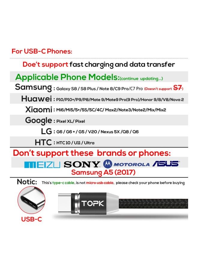 توبك كابل شحن ومزامنة بيانات نوع سي أسود - Image 5