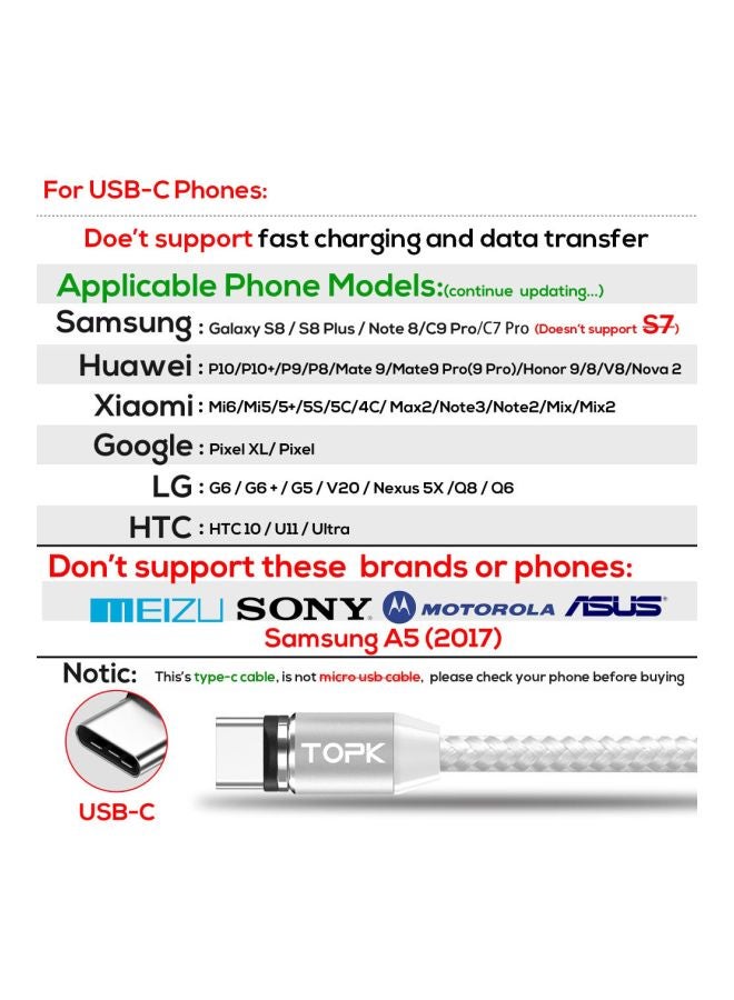 TOPK - Magnetic Type-C Charging Cable Silver - Image 1