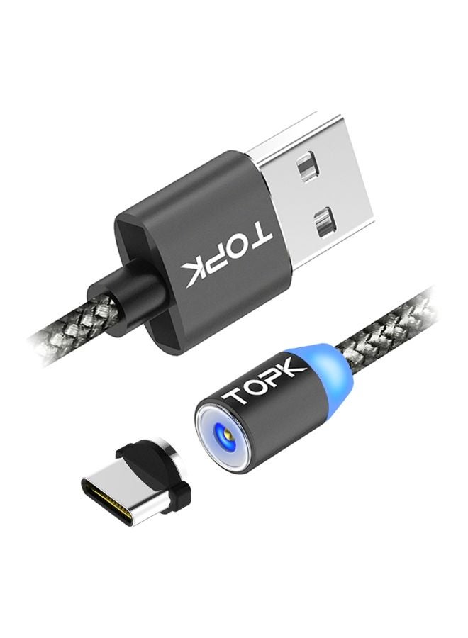 توبك كابل شحن مغناطيسي Type C مع مؤشر LED رمادي - Image 1