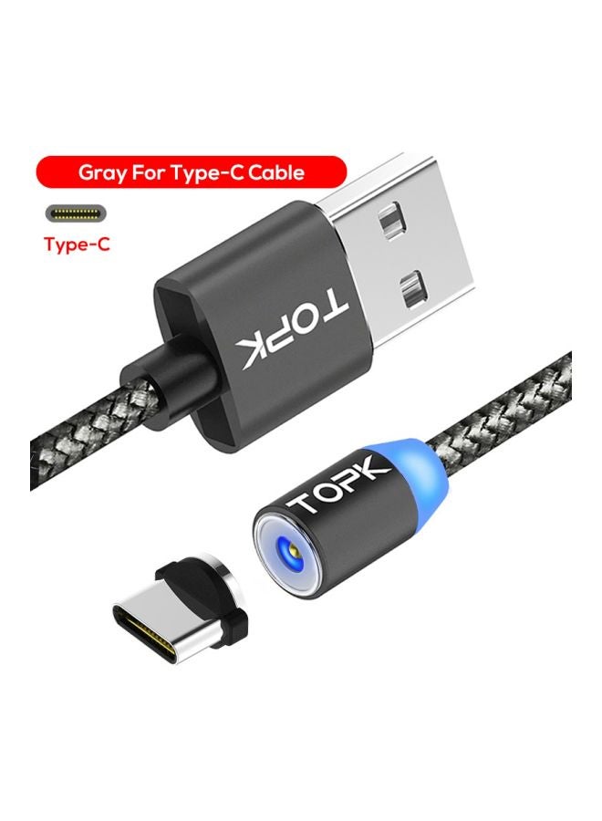 توبك كابل شحن مغناطيسي Type C مع مؤشر LED رمادي - Image 2