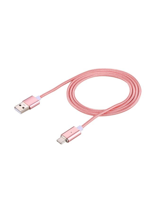كابل شحن ونقل بيانات مغناطيسي من Type-C إلى USB مع مؤشر LED ذهبي وردي - Image 1