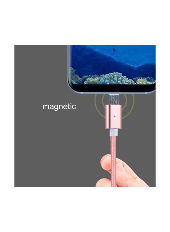 كابل شحن ونقل بيانات مغناطيسي من Type-C إلى USB مع مؤشر LED ذهبي وردي - Image 4