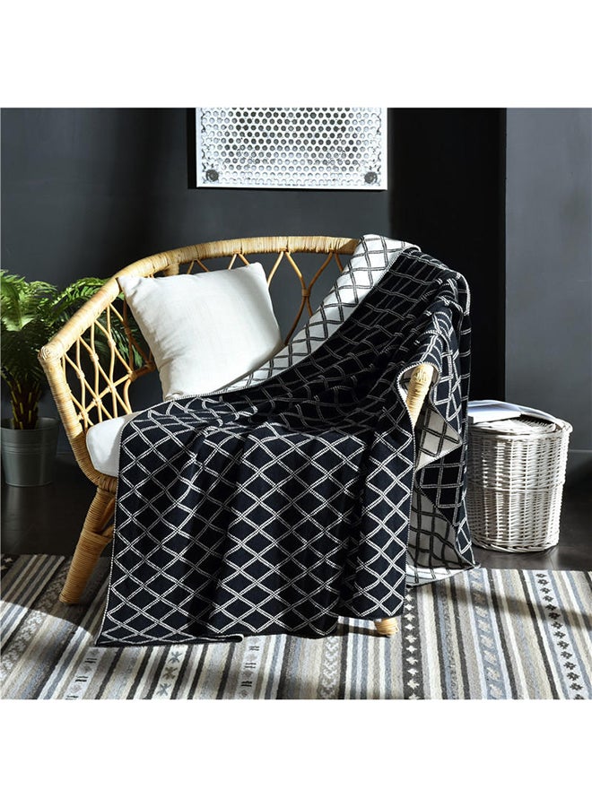 بطانية دافئة كاجوال محبوكة بنقشة مربعات cotton أسود 130x160سم 