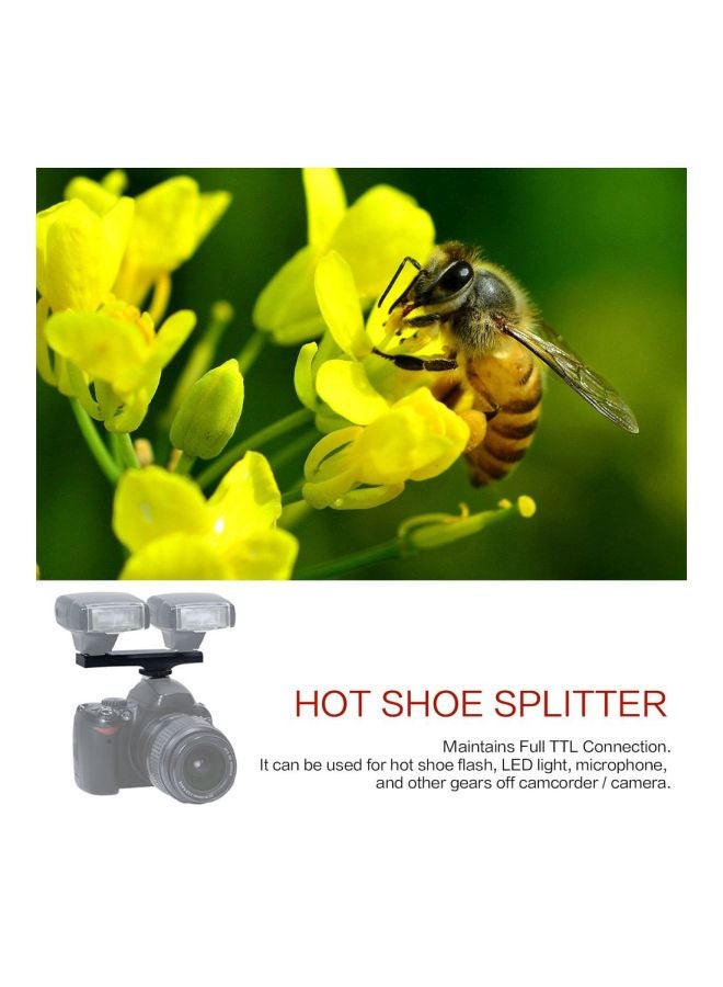 Dual Flashlight Bracket Splitter For Canon/DSLR/Camcorder Black  - Image 3