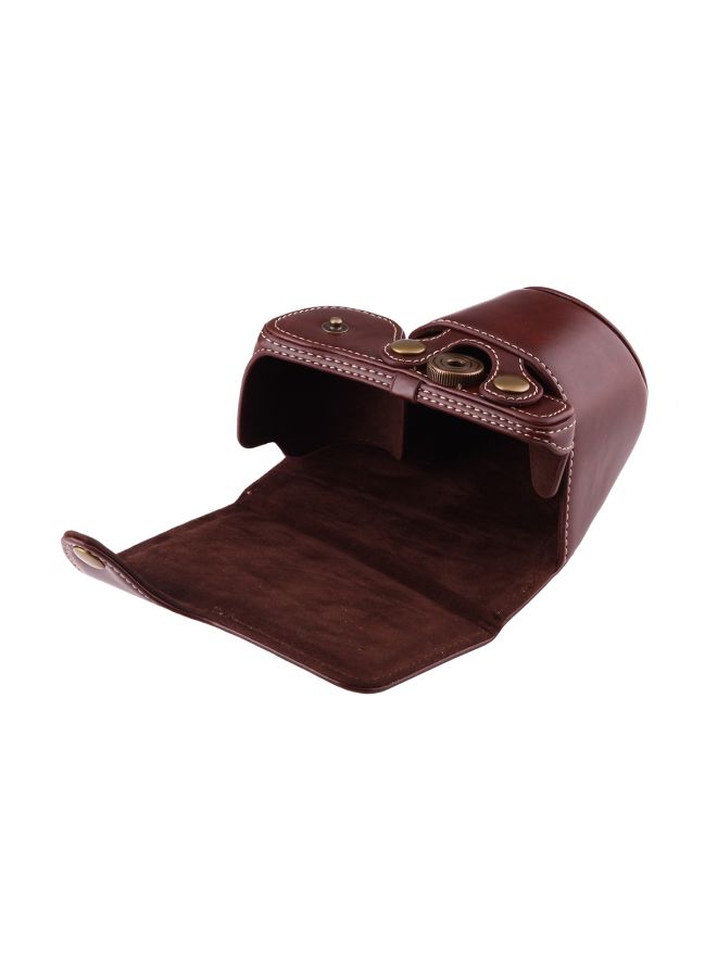 Generic PU Leather Camera Case With Strap For Sony A6000/A6300/Nex6 Coffee  - Image 3