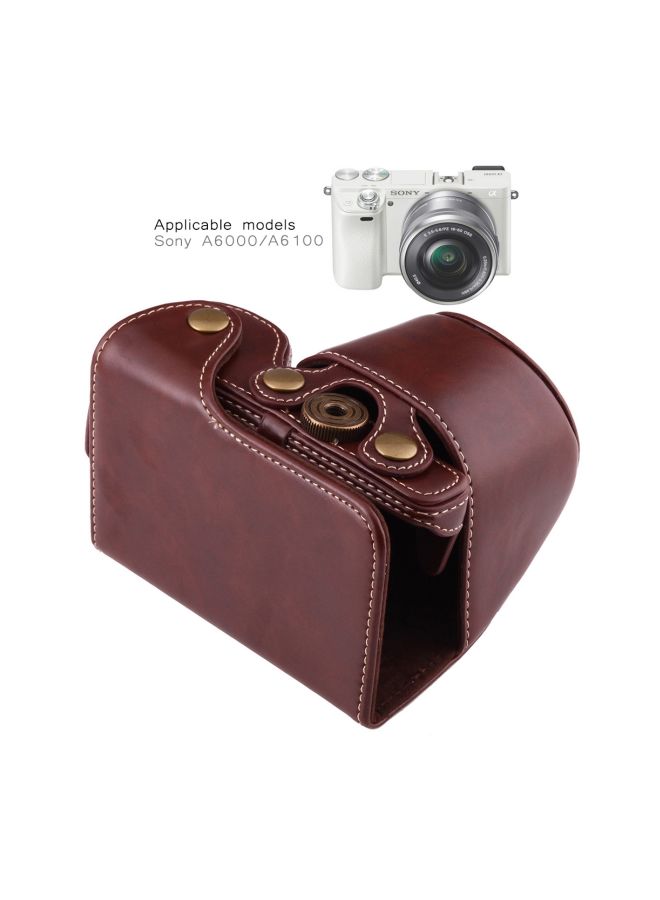 Generic PU Leather Camera Case With Strap For Sony A6000/A6300/Nex6 Coffee  - Image 5