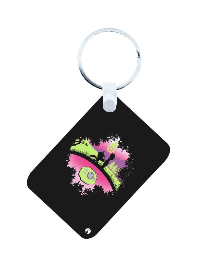 بي بي سلسلة مفاتيح مزينة بطبعة سلسلة الرسوم المتحركة "Digimon" أسود/ أرجواني/ أخضر