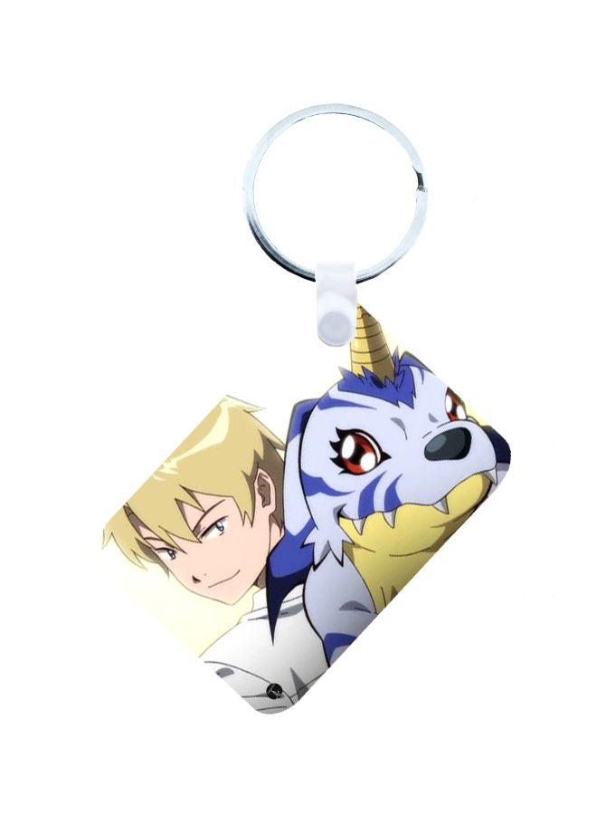 بي بي سلسلة مفاتيح مزينة بطبعة سلسلة الرسوم المتحركة "Digimon" أبيض/أزرق/أصفر