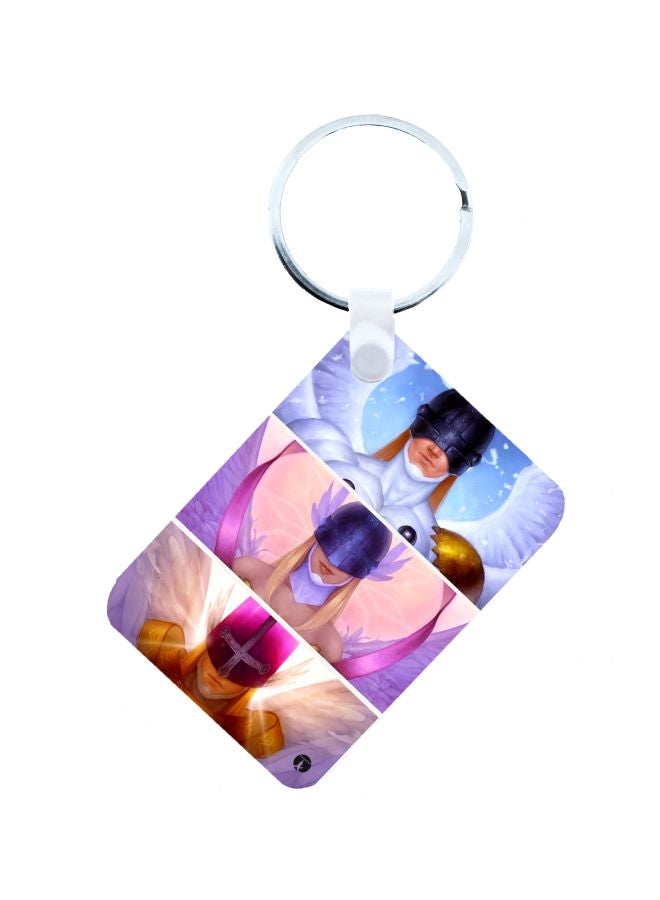 بي بي سلسلة مفاتيح مزينة بطبعة سلسلة الرسوم المتحركة "Digimon" أبيض /أسود/أزرق