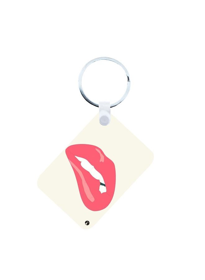 BP Mouth Printed Keychain Beige/Pink