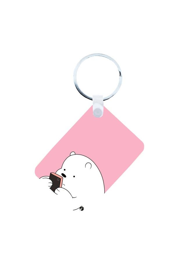 بي بي سلسلة مفاتيح مزينة بطبعة كرتون We Bare Bear وردي / أبيض / أسود