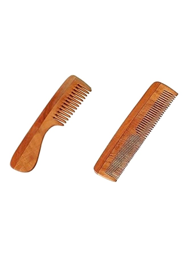 Stylazo 2-Piece Neem Wood Hair Comb Brown - Image 1