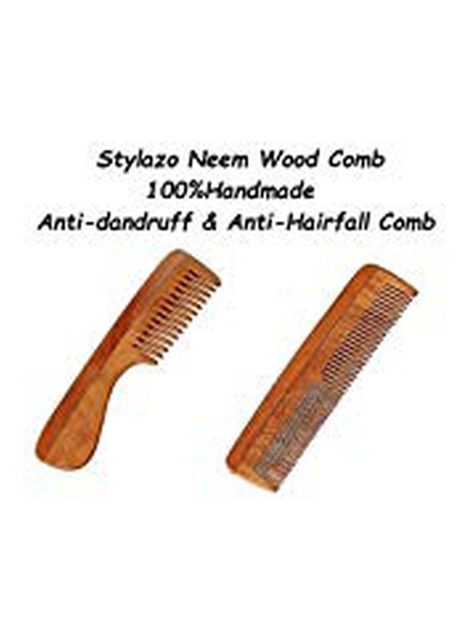 Stylazo 2-Piece Neem Wood Hair Comb Brown - Image 2