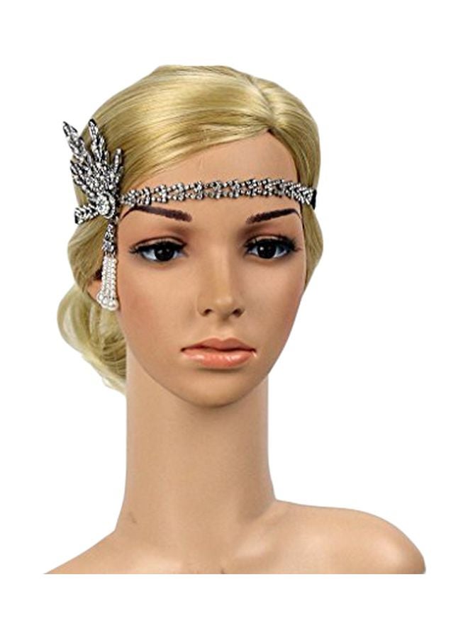 جيسن تاج للرأس كلاسيك بتصميم أوراق شجر من الكريستال أسود/ أبيض - Image 1