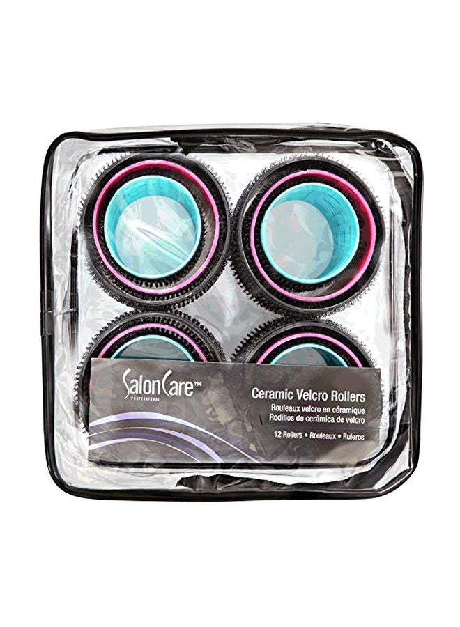 Salon Care Ceramic Velcro Rollers PInk/Black/Green 