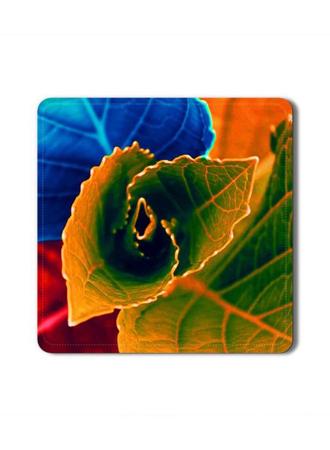 2-Piece Blooming Autumn Leaves Designer Coasters Mat Multicolour 3.8 x 3.8inch