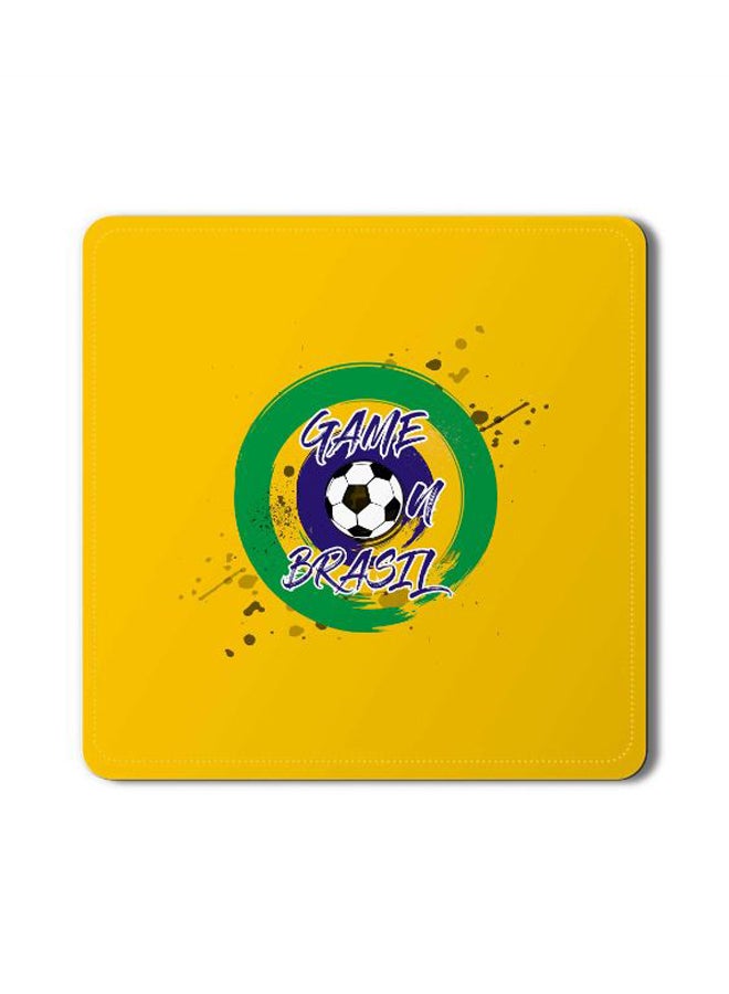 2-Piece Game On Brazil Designer Coasters Mat For Beverage Drinks Multicolour 3.8 x 3.8inch