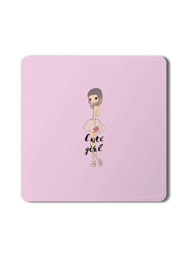 2-Piece Coy Cute Girl Designer Coasters Mat For Beverage Drinks Multicolour 3.8 x 3.8inch
