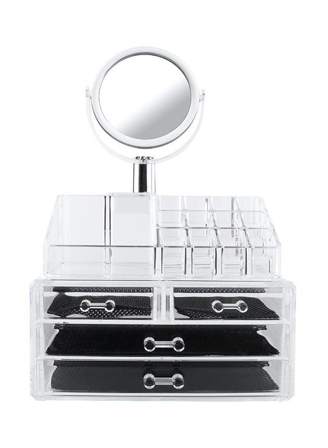 Foolzy 4 Drawers Cosmetic Jewellery Organizer Box With Removable Mirror Clear 
