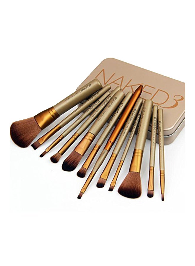 Clouds Gallery 13-Piece Nylon Professional Makeup Brush With Travel Case And Sponge Blender Champagne/Brown - Image 2