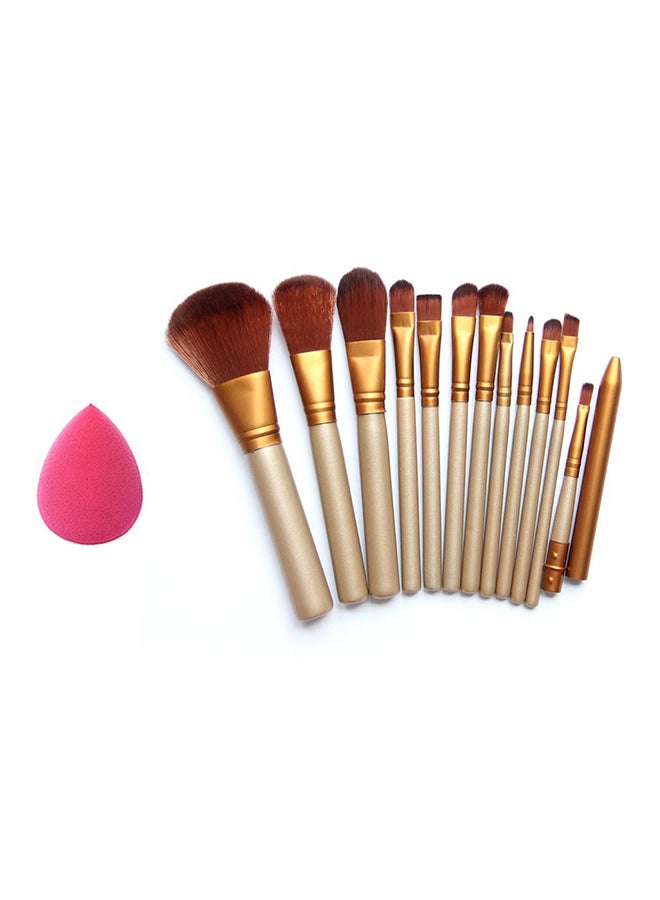 Clouds Gallery 13-Piece Nylon Professional Makeup Brush With Travel Case And Sponge Blender Champagne/Brown - Image 1