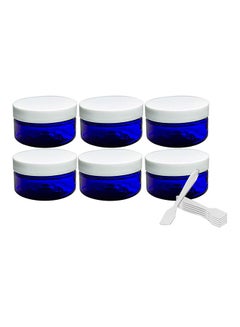 Pack Of 6 Plastic Refillable Low Profile Jar With Lid And Spatulas Blue