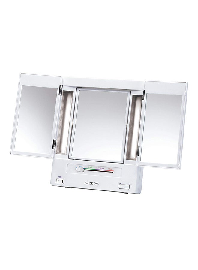 Jerdon Tri Fold Two-Sided Lighted Makeup Mirror White 