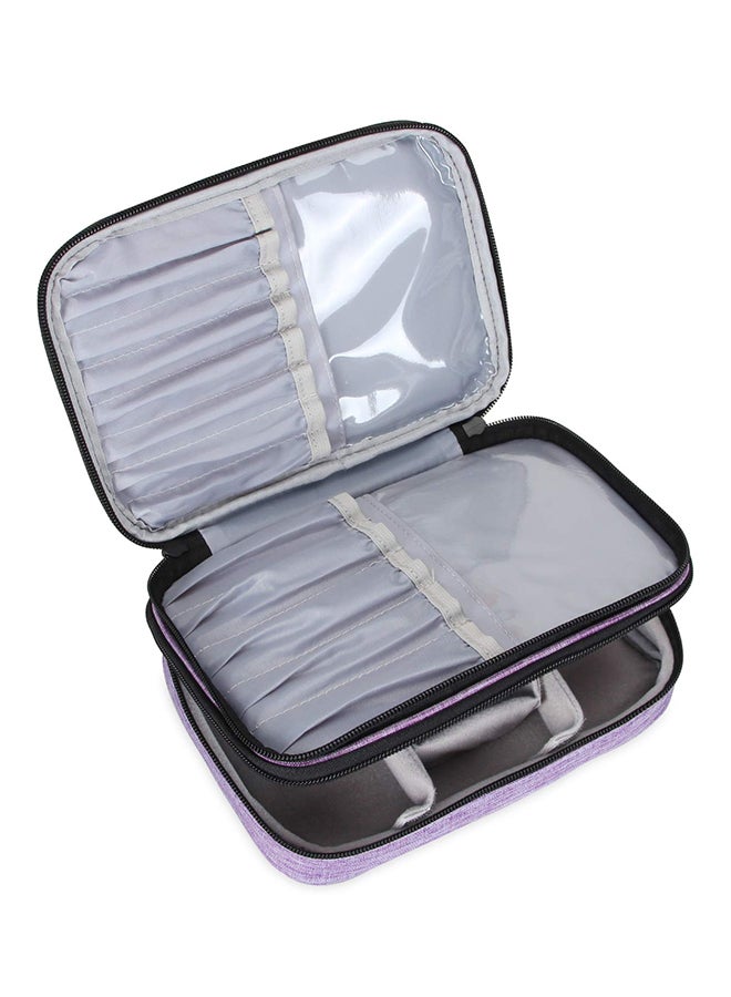 Teamoy Professional Makeup Train Organizer Bag With Handle Strap Purple - Image 2