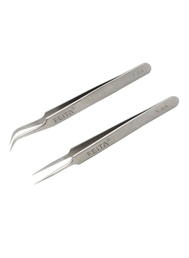 FEITA 2-Piece Eyelash Tweezers Set Silver - Image 1