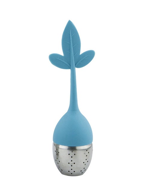 Leaf Handle Strainer Drip Tray Blue/Silver 15 x 3.8cm