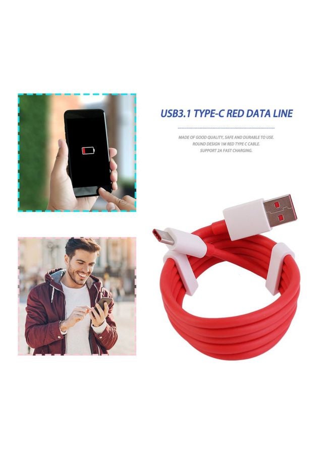 Type-C USB Data Cable For Oneplus 3 Red/White - Image 3
