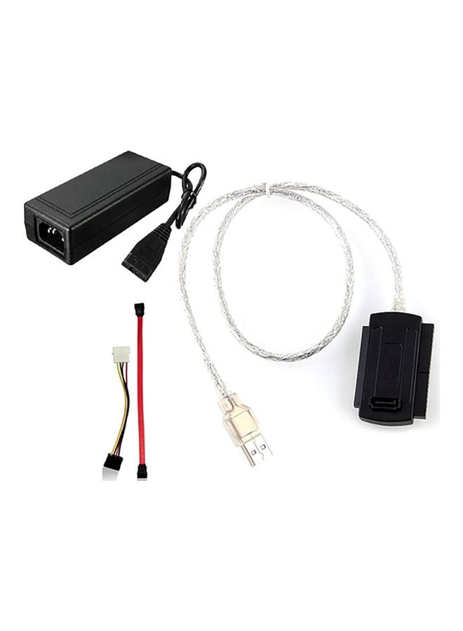 USB 2.0 To IDE SATA Hard Drive Converter Cable With Power Supply Black