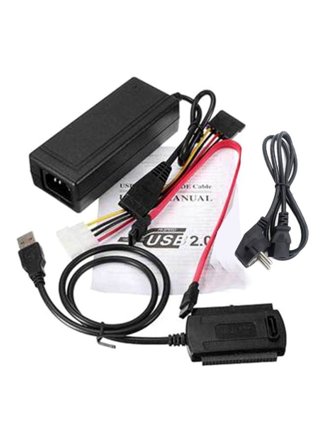 USB 2.0 To IDE SATA Hard Drive Converter Cable With Power Supply Black