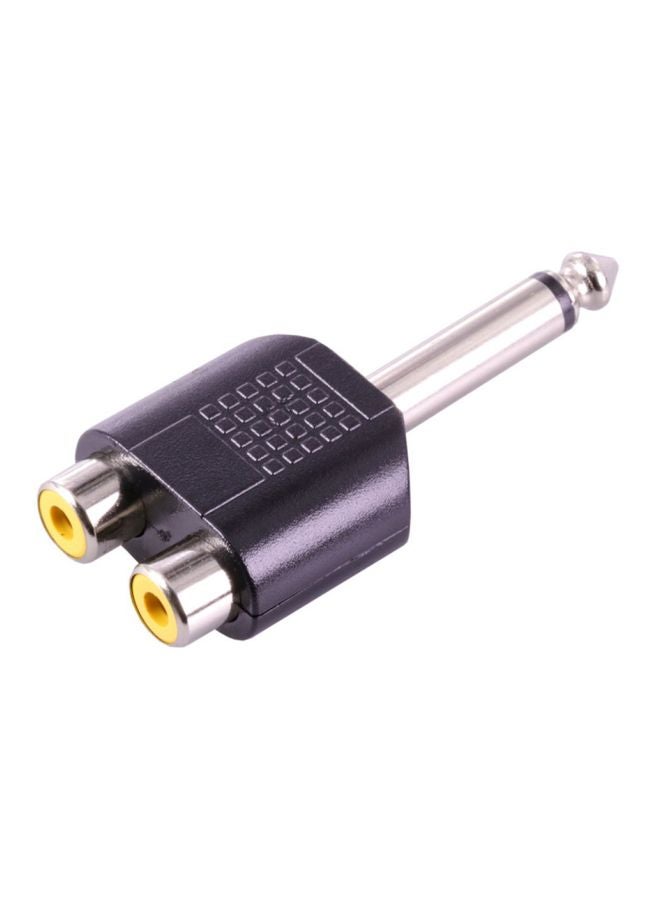 Male Mono Plug To Dual RCA Female Jack Adapter Connector Black/Silver  - Image 1