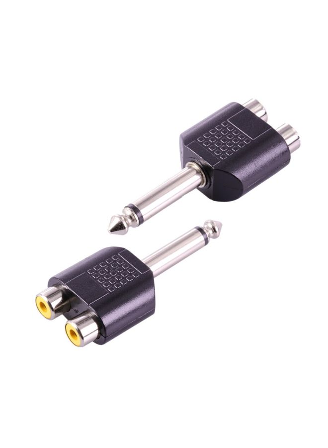 Male Mono Plug To Dual RCA Female Jack Adapter Connector Black/Silver  - Image 2