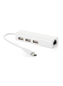 Generic 3-Ports USB 3.1 HUB Type C To Ethernet LAN RJ45 Network Card Adapter White  - Image 1