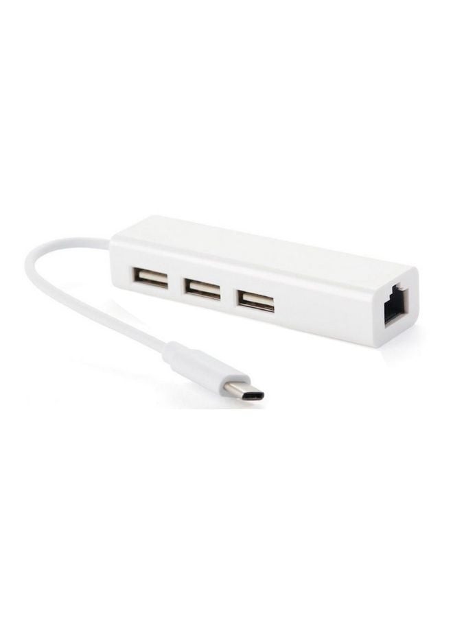 Generic - 3-Ports USB 3.1 HUB Type C To Ethernet LAN RJ45 Network Card Adapter White - Image 1
