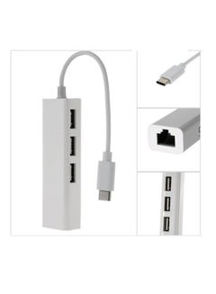 Generic 3-Ports USB 3.1 HUB Type C To Ethernet LAN RJ45 Network Card Adapter White  - Image 2