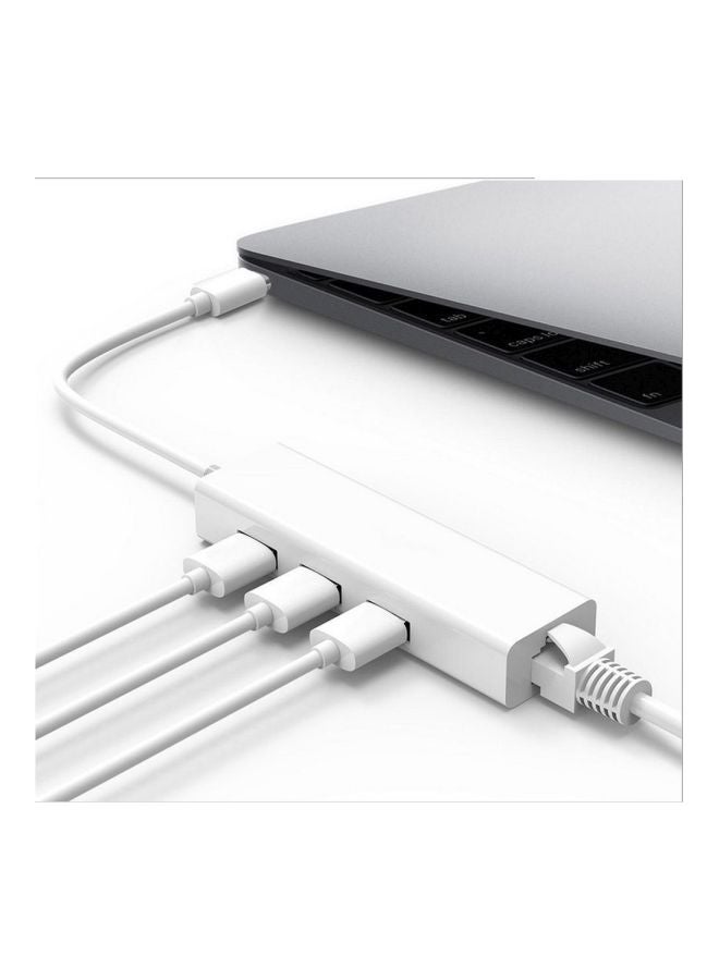 Generic - 3-Ports USB 3.1 HUB Type C To Ethernet LAN RJ45 Network Card Adapter White - Image 1