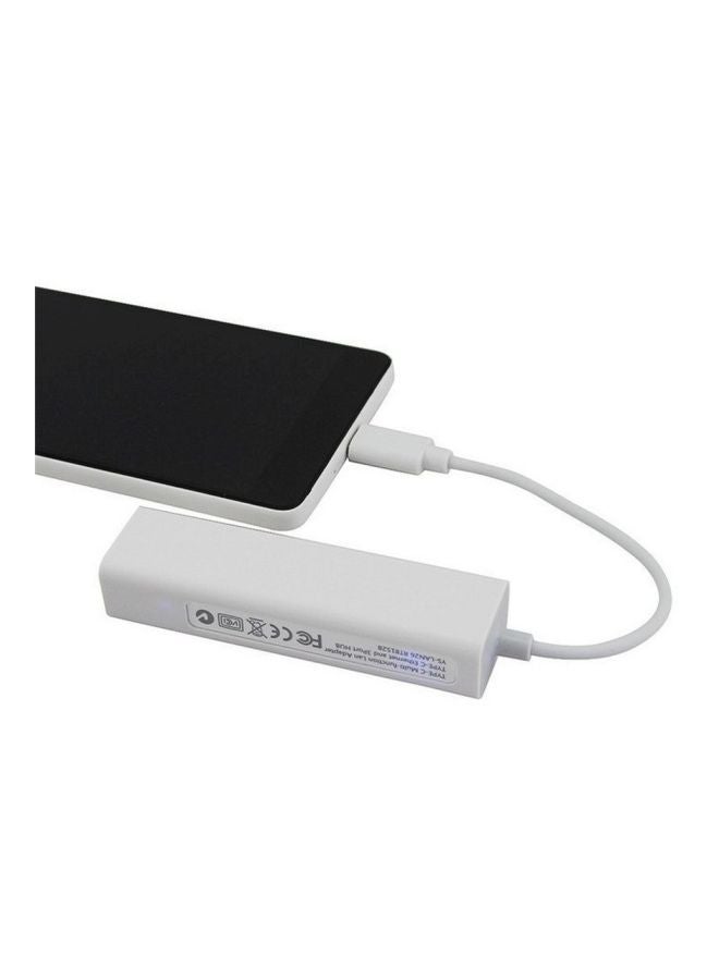 Generic - 3-Ports USB 3.1 HUB Type C To Ethernet LAN RJ45 Network Card Adapter White - Image 1